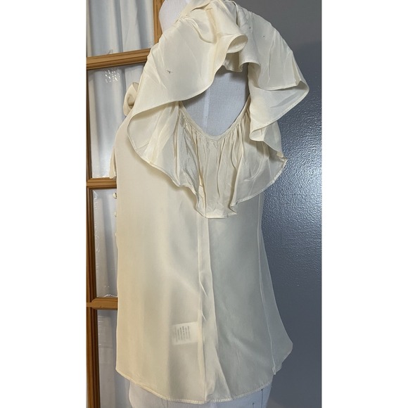 Milly of New York Silk Button Blouse Sz 10 Ivory Ruffles Front Tie Gossip Girls - Picture 3 of 13
